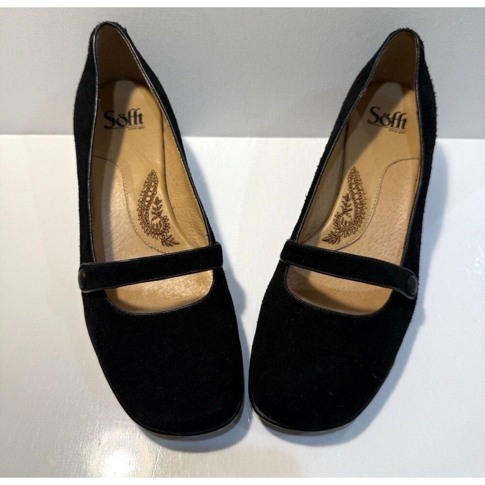 Sofft Black Suede Leather Women's Mary Jane Round Toe Heel US 8.5 M Slip-On